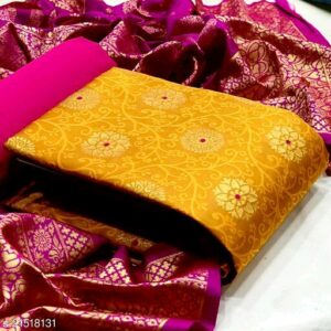 Suits & Dress Material Fab Kudi Women’s Yellow Banarasi Silk Jacquard woven Unstitched Salwar Suit Material
