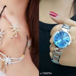 Jewellery & Accesseries Stylish mangalsutra with earring and free women watch