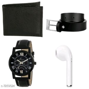 Accessories watch with rechargeable Bluetooth earbud wallet & belt