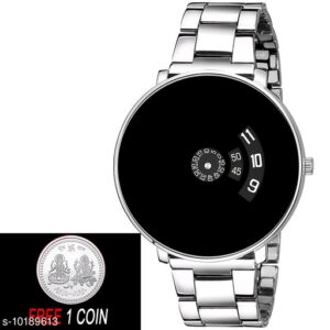 Accessories free 1 pce silver colour coin analogue black dial with silver paidu chakari belt mens watch