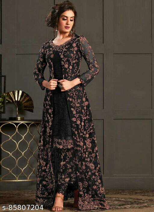 Suits & Dress Material Black net semi stitched salwar suit with dupatta