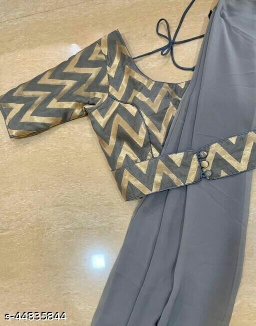 Saree Georgette saree with readymade  zig zag stitched blouse