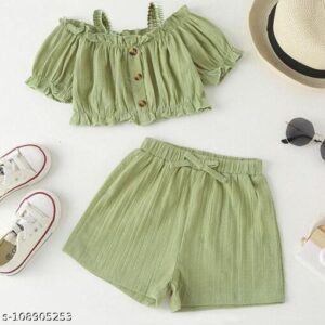 Girls Wrinkle green cotton set